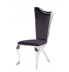 Set of Two Black And Silver Upholstered Fabric Dining Side Chairs