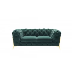 74" Emerald Green And Gold Velvet Loveseat