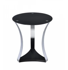 20" Silver And Black Mirrored Round End Table With Shelf