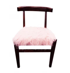 21" Blush Faux Fur And Dark Brown Solid Color Side Chair