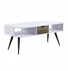 44" Black And White Melamine Veneer And Metal Rectangular Coffee Table With Drawer And Shelf