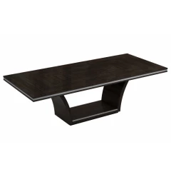 98" Dark Brown Solid Wood Self-Storing Leaf Pedestal Base Dining Table