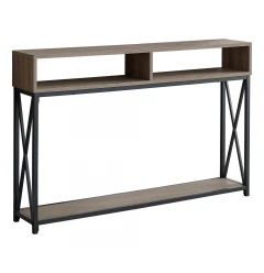 47" Taupe and Black Frame Console Table With Shelves