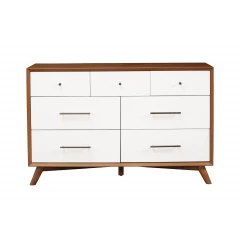 56" Brown and White Solid Wood Seven Drawer Double Dresser