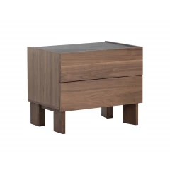 Brown gray faux marble drawer nightstand with wood stain finish and hardwood construction