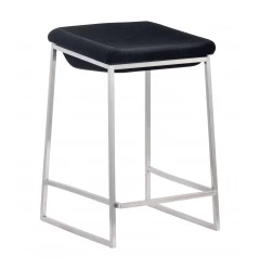 Set of Two 24" Black And Gray Stainless Steel Swivel Backless Counter Height Bar Chairs