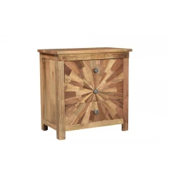 30" Brown Three Drawer Starburst Pattern Solid Wood Nightstand