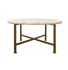30" Brass And Ivory Genuine Marble Round Coffee Table