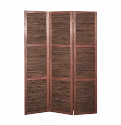 67" Brown Wood Folding Three Panel Screen Room Divider
