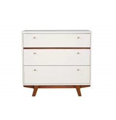 36" Brown and White Solid Wood Three Drawer Chest