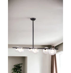 Black Kitchen Island Six Light Metal Ceiling Light