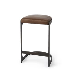29" Medium Brown Iron Backless Bar Chair