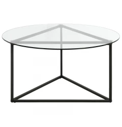 35" Black Glass And Steel Round Coffee Table