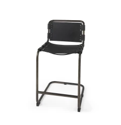 29" Black Leather And Iron Bar Chair