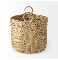braided wicker storage baskets made from natural material in beige color