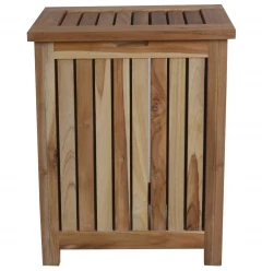 Compact Teak Laundy Storage With Removable Bag In Natural Finish