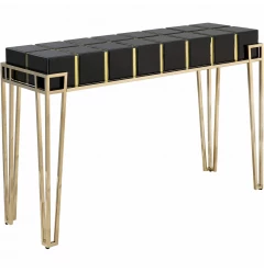 47" Black and Gold Mirrored Glass Console Table