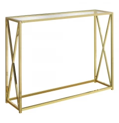 42" Clear And Gold Glass Frame Console Table
