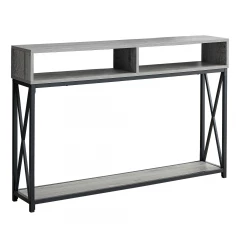 47" Gray and Black Frame Console Table With Shelves