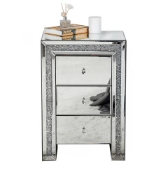 27" Silver Three Drawer Mirrored Nightstand