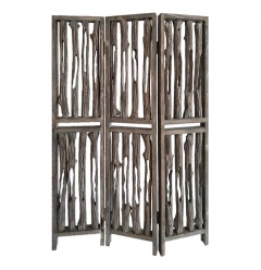 71" Brown Wood Folding Three Panel Screen Room Divider