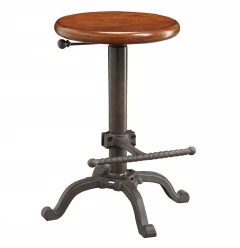 30" Chestnut And Gray Steel Swivel Backless Adjustable Height Bar Chair