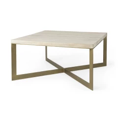 34" Beige Metal Square Coffee Table