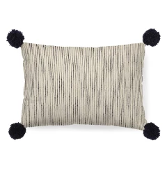Beige And Midnight Pom Pom Lumbar Accent Pillow Cover