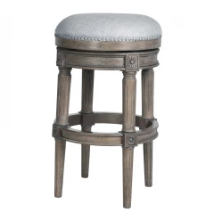 31" Gray Solid Wood Swivel Backless Bar Height Bar Chair