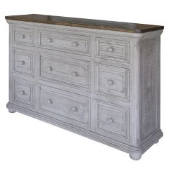 62" Gray Solid Wood Nine Drawer Triple Dresser