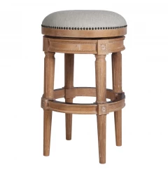 31" Beige And Natural Solid Wood Swivel Backless Bar Height Bar Chair