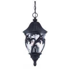 Three Light Matte Black Leaf Detail Hanging Light