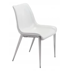 Set of Two White And Silver Upholstered Faux Leather Open Back Dining Side Chairs