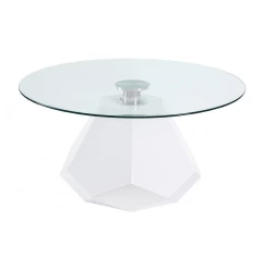 34" Clear And White Glass Round Coffee Table