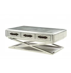 51" Silver Aluminum Coffee Table With Three Drawers