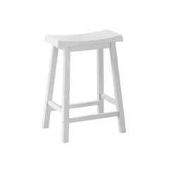 Set of Two " White Solid Wood Backless Bar Chairs