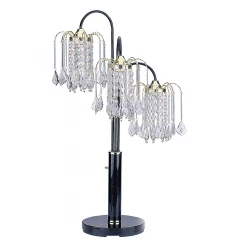 34" Black Metal Three Light Chandelier Table Lamp