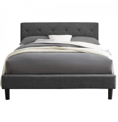 Gray Solid and Manufactured Wood King Tufted Upholstered Polyester Blend Bed Frame