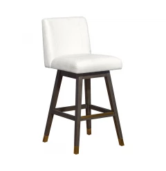 30" Pearl and Gray Upholstered and Solid Wood Bar Height Swivel Bar Chair