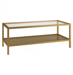45" Gold Glass And Steel Coffee Table With Shelf