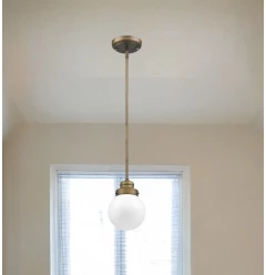 Brushed Gold Metal Hanging with Round Glass Shade