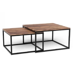 30" Brown And Black Solid Wood And Iron Square Coffee Table