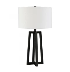 24" Black and White Metal Table Lamp With White Drum Shade