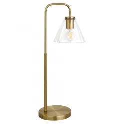 27" Brass Metal Arched Table Lamp With Clear Cone Shade