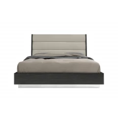 King Dark Grey High Gloss Bed Frame with Faux Leather Headboard