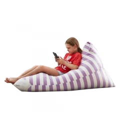 35" Purple and White Microfiber Specialty Striped Pouf Cover