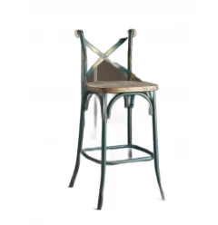 21" Brown And Turquoise Solid Wood And Metal Bar Chair