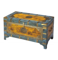 Hand Painted Brass Inlay Solid Wood Storage Trunk