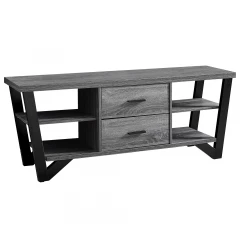 15.5" X 60" X 23" Grey Black Particle Board Hollow Core Metal TV Stand With 2 Drawers