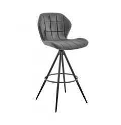 30" Charcoal And Black Iron Bar Height Bar Chair